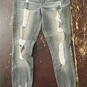 Fashion Nova Distressed Charcoal Skinny Jeans